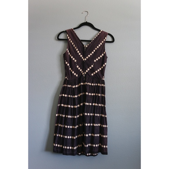 Vintage 60s Polka Dot Navy Blue Fitted Dress - Picture 3 of 5